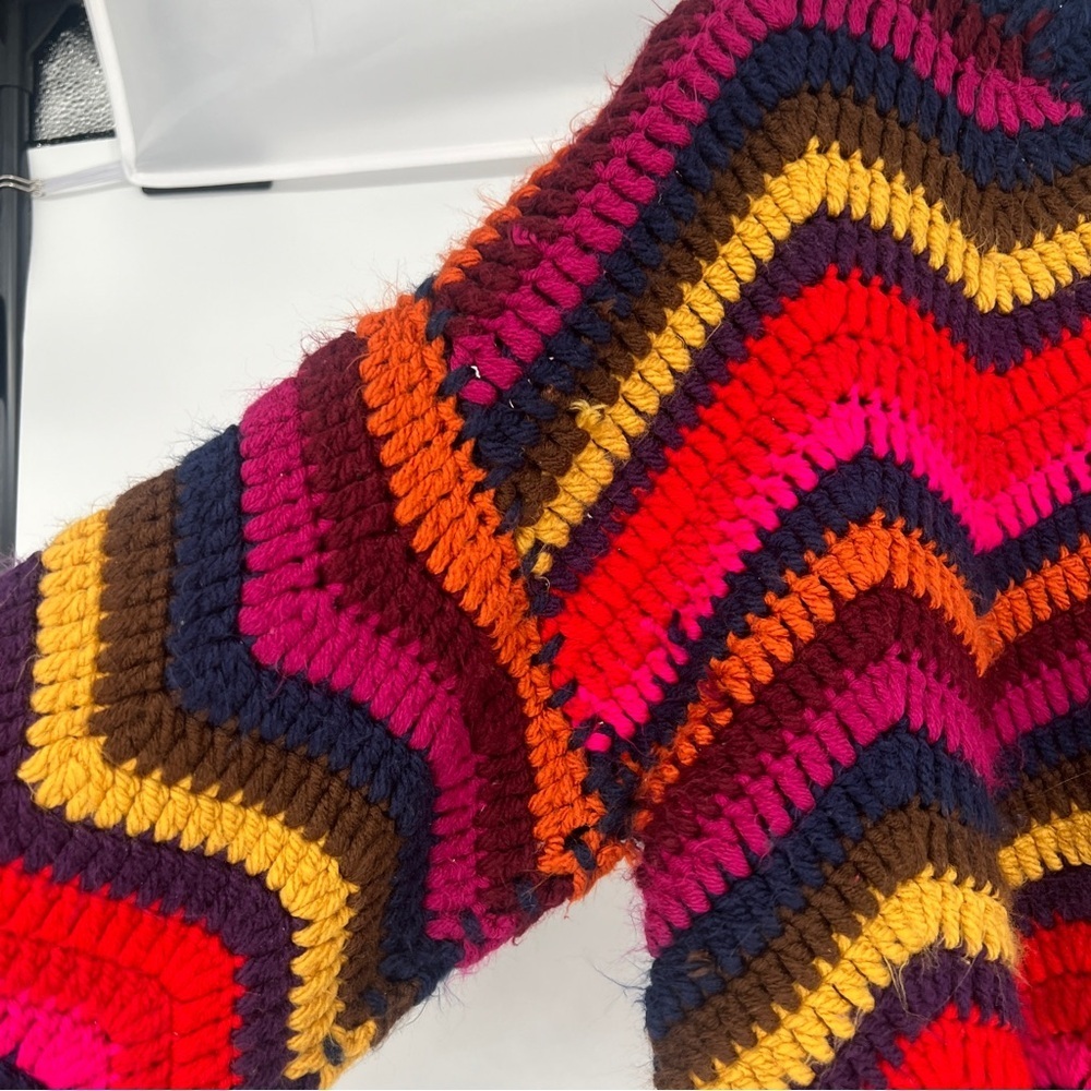 Farm Rio Colorful Waves Rainbow Handmade Crochet Balloon Sleeve Sweater Small - Picture 5 of 10